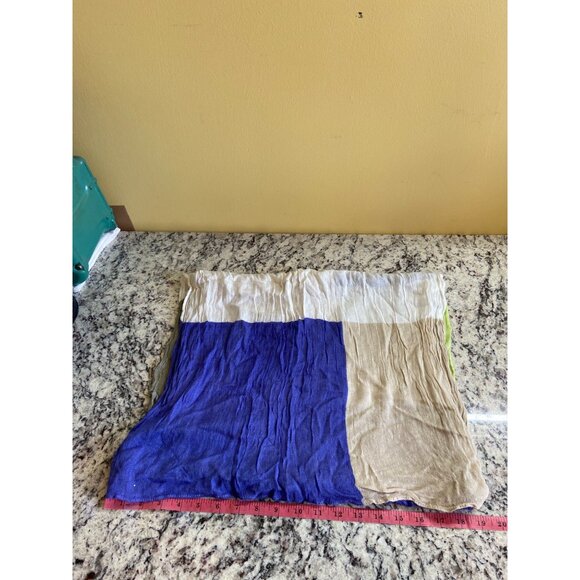 Womens Rectangle Scarf Colorblock Lightweight Crinkled Green Blue Beige Spring - Picture 5 of 6